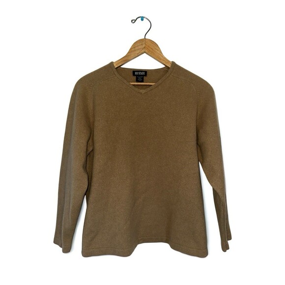 111 State 100% Cashmere Sweater Men’s Medium Tan V Neck Pullover - Picture 12 of 15